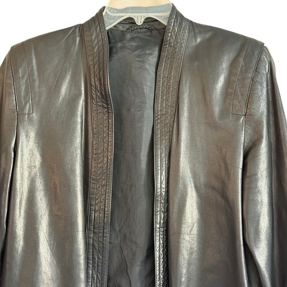 Black Leather Open Front Minimalist Jacket – Women’s Size 12 - Picture 8 of 16